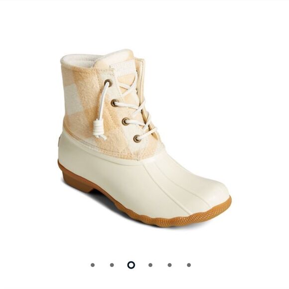 Sperry Womens Saltwater Yellow Tan Buffalo Check Rain Duck Boot SZ 6.5 - Picture 1 of 10